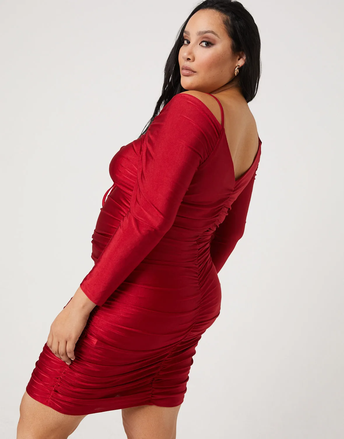 Plus Size Cold Shoulder Ruched Dress