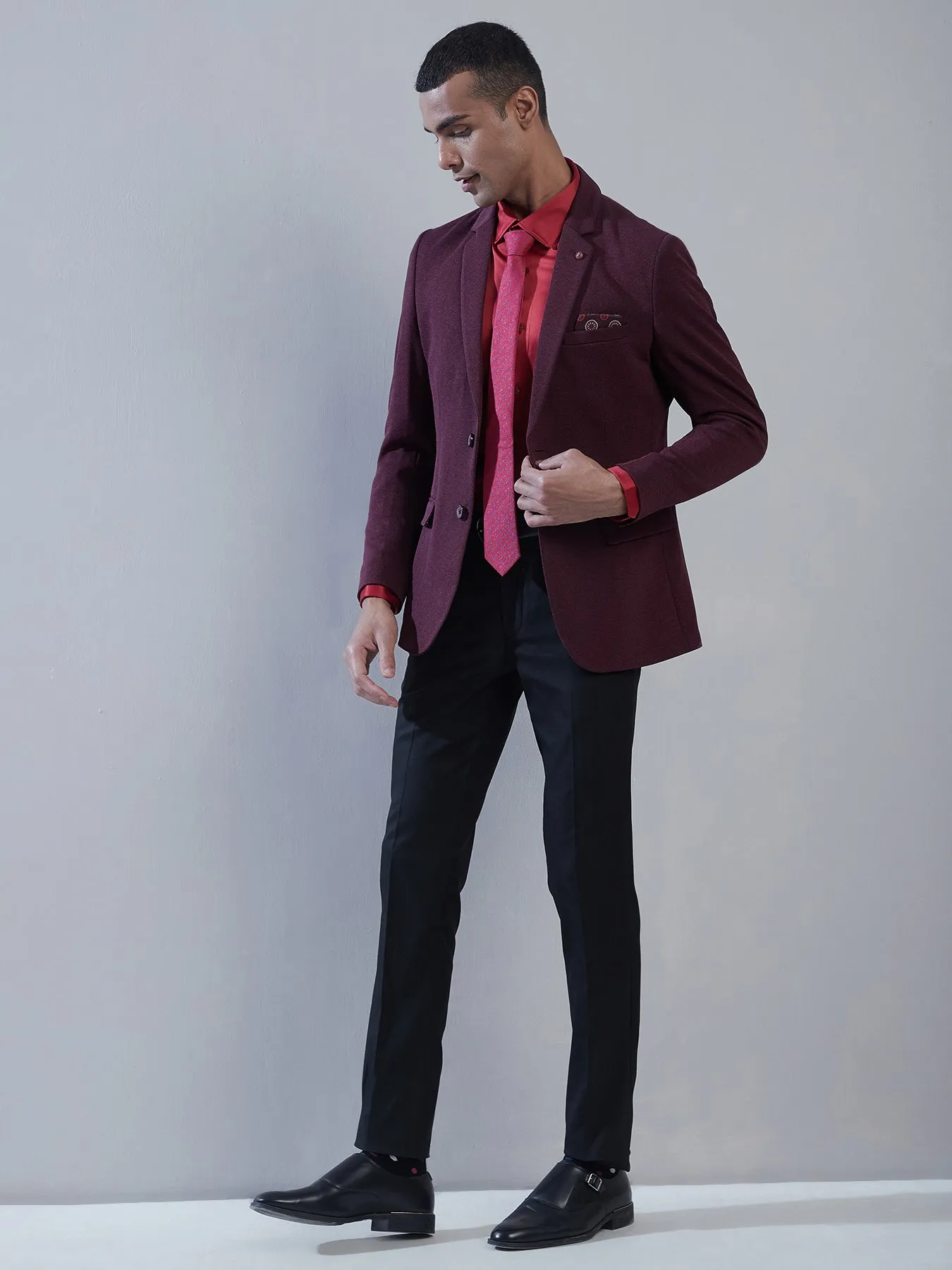 Poly Satin Red Plain Slim Fit Full Sleeve Ceremonial Shirt