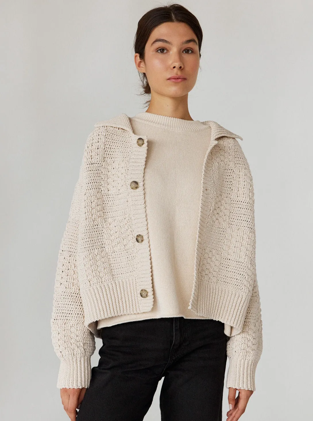 Prietema Crochet Cotton Jacket - Oat Milk