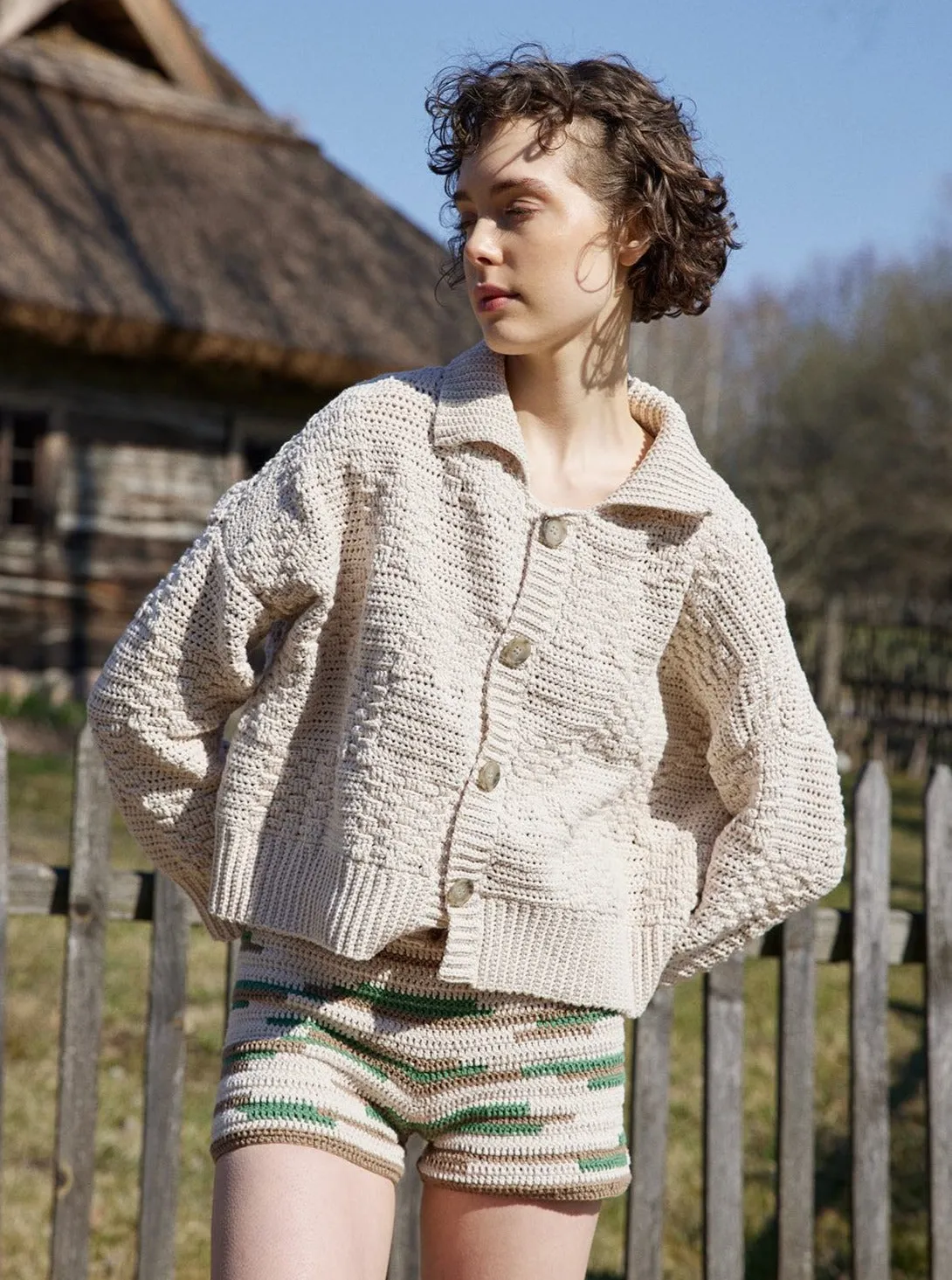 Prietema Crochet Cotton Jacket - Oat Milk