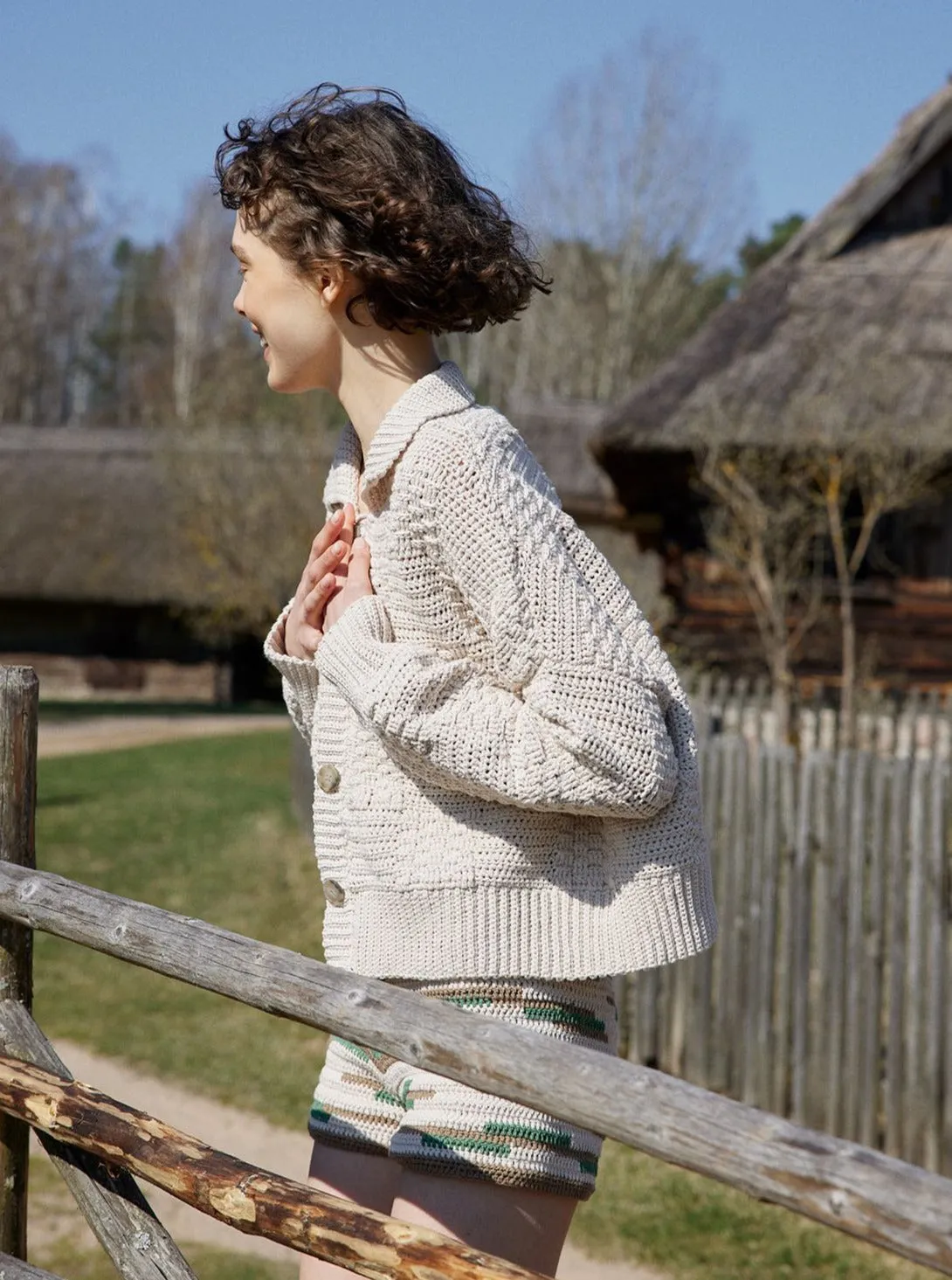 Prietema Crochet Cotton Jacket - Oat Milk