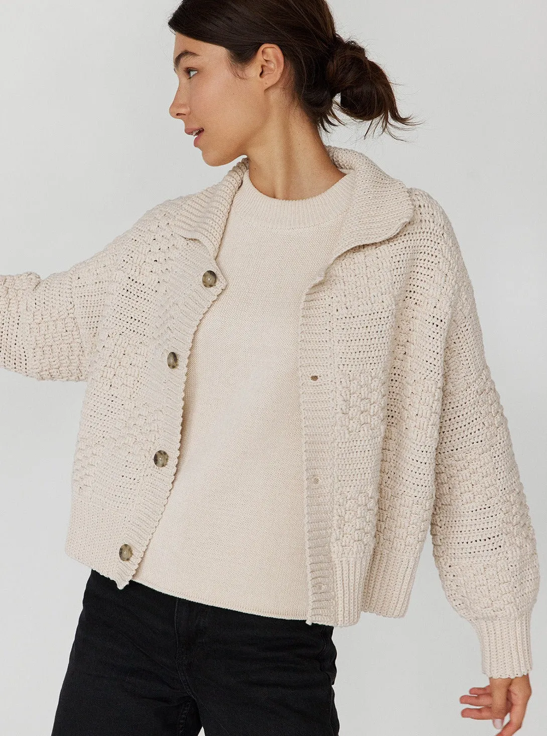 Prietema Crochet Cotton Jacket - Oat Milk