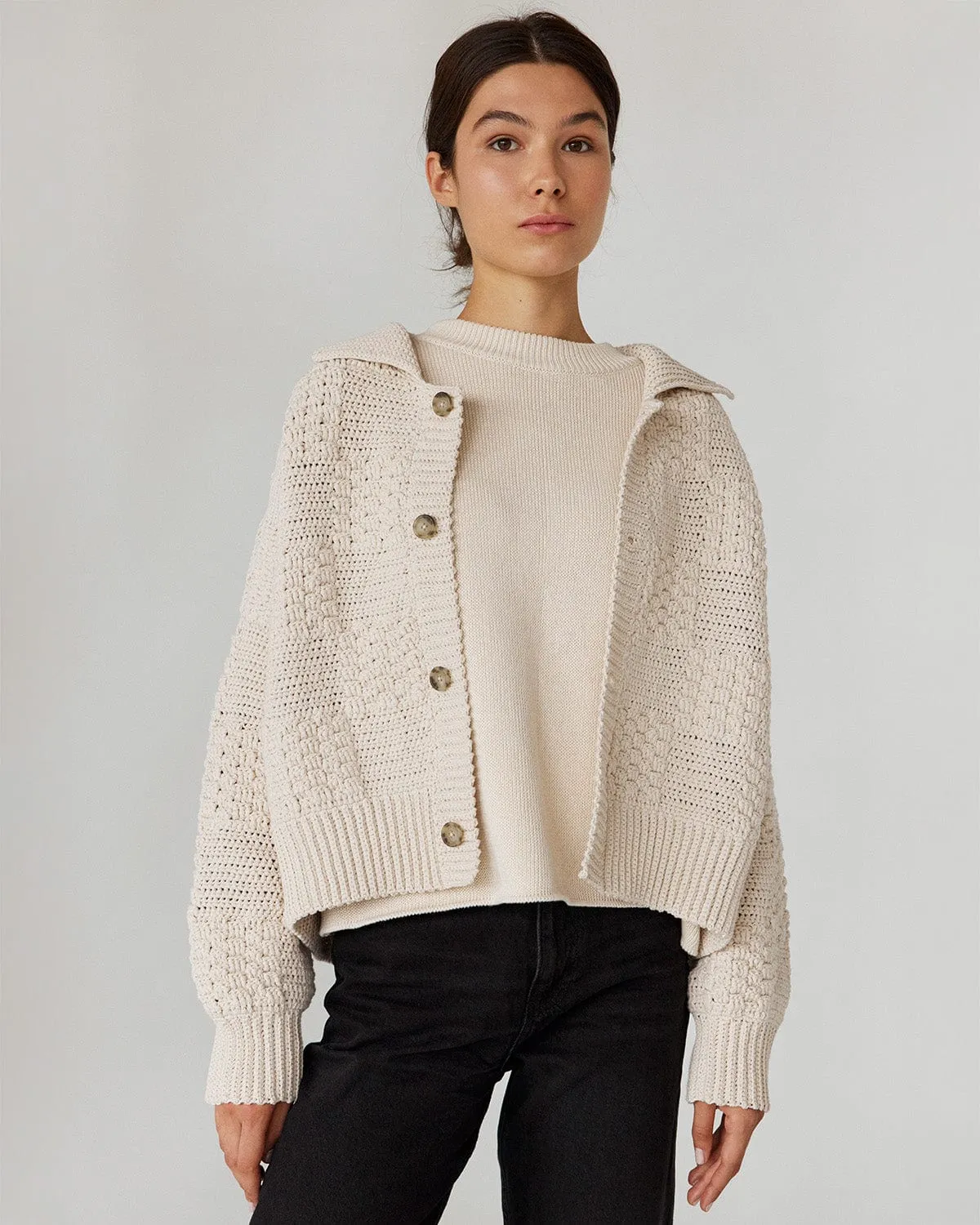 Prietema: Oat Milk Crochet Cotton Jacket