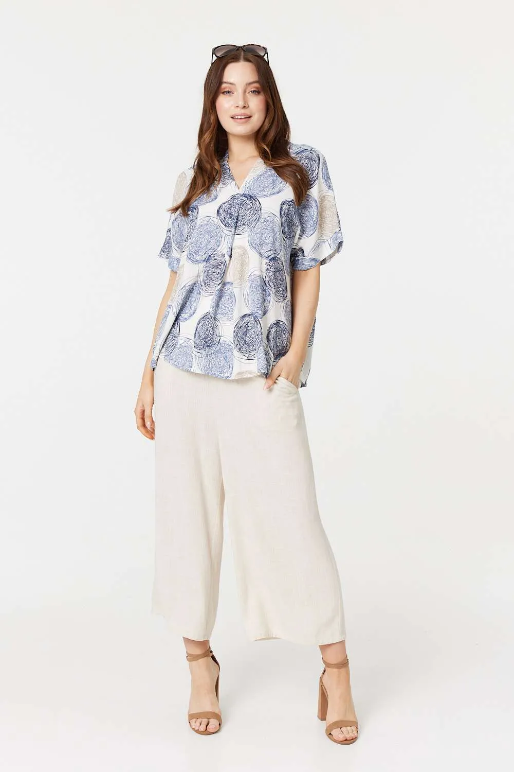 Printed V-Neck 1/2 Sleeve Blouse