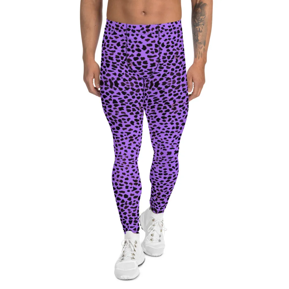 Purple Cheetah Men's Leggings, Leopard Animal Print Designer Luxury Meggings-Made in USA