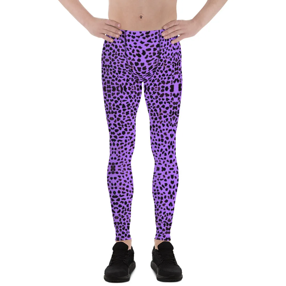 Purple Cheetah Men's Leggings, Leopard Animal Print Designer Luxury Meggings-Made in USA