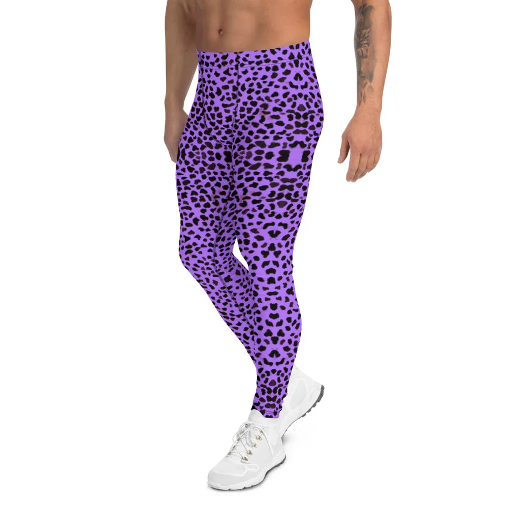 Purple Cheetah Men's Leggings, Leopard Animal Print Designer Luxury Meggings-Made in USA