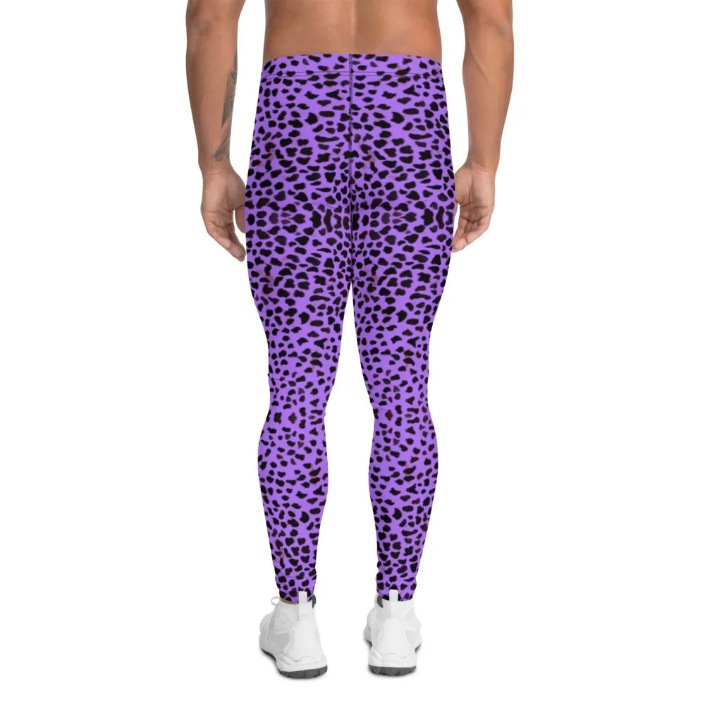 Purple Cheetah Men's Leggings, Leopard Animal Print Designer Luxury Meggings-Made in USA