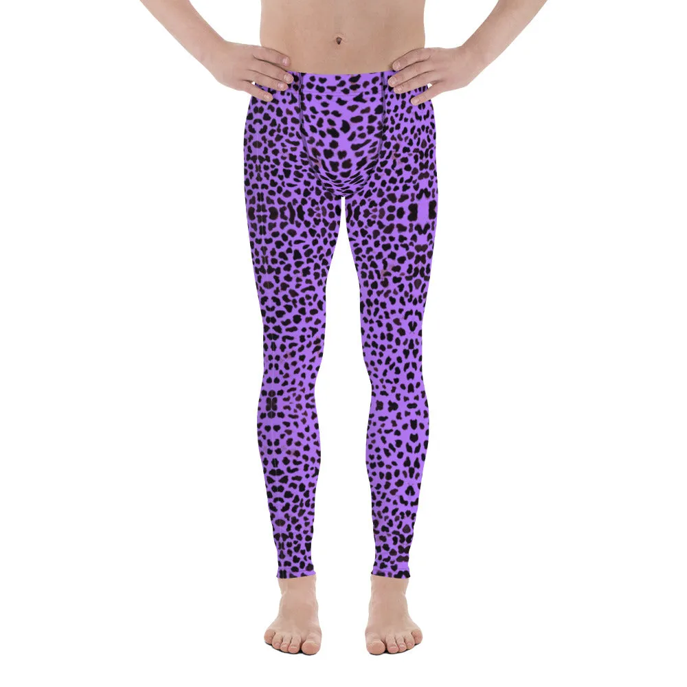 Purple Cheetah Men's Leggings, Leopard Animal Print Designer Luxury Meggings-Made in USA