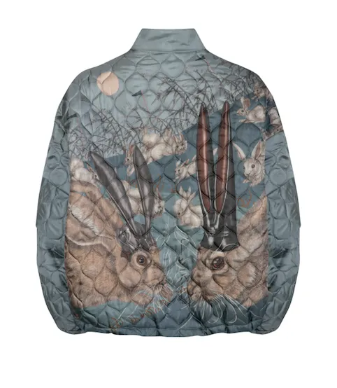 "The Floating Rabbits" Reversible Silk Twill Bomber Jacket