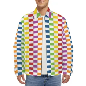 rectangle matrix print Men's Turn-Down Collar Jacket (Model H68)