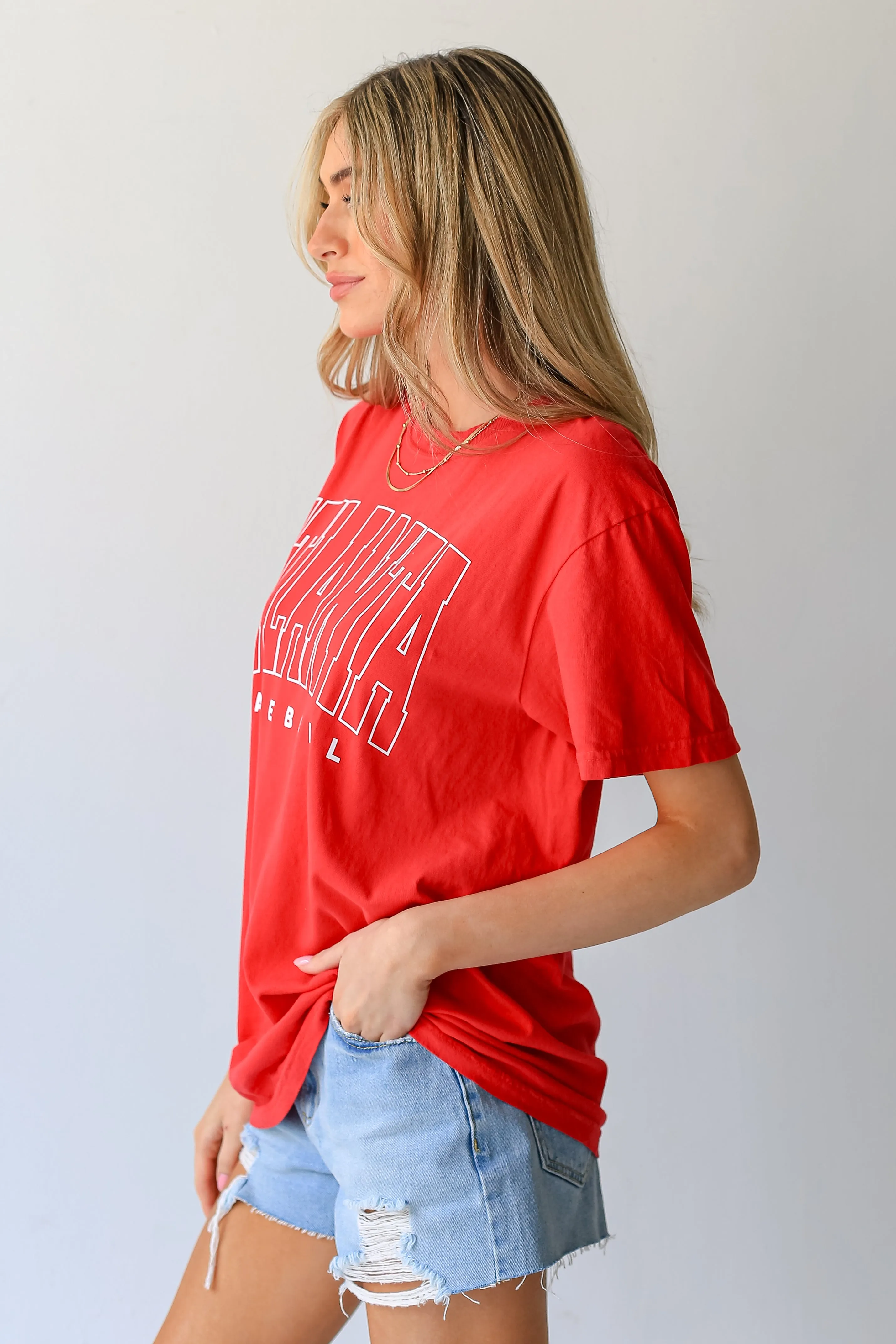 Red Atlanta Baseball Block Letter Tee