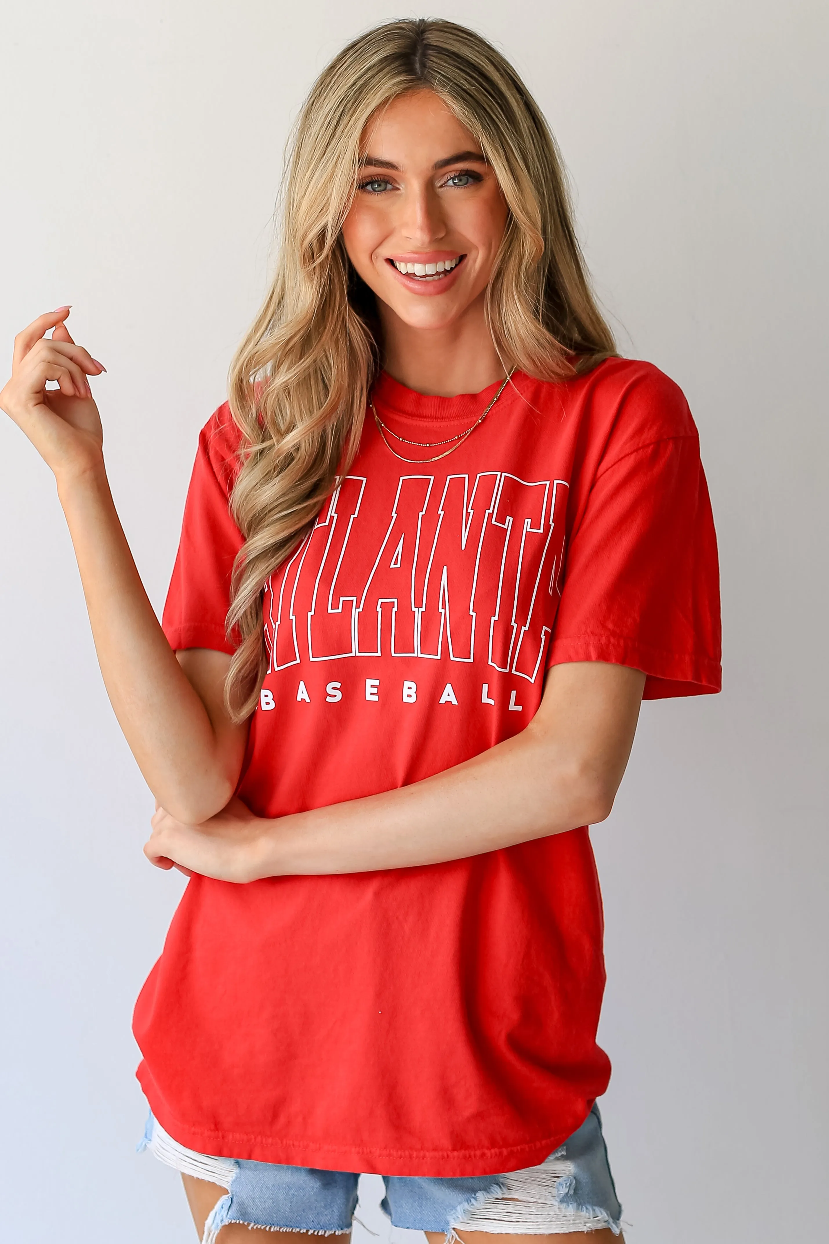 Red Atlanta Baseball Block Letter Tee