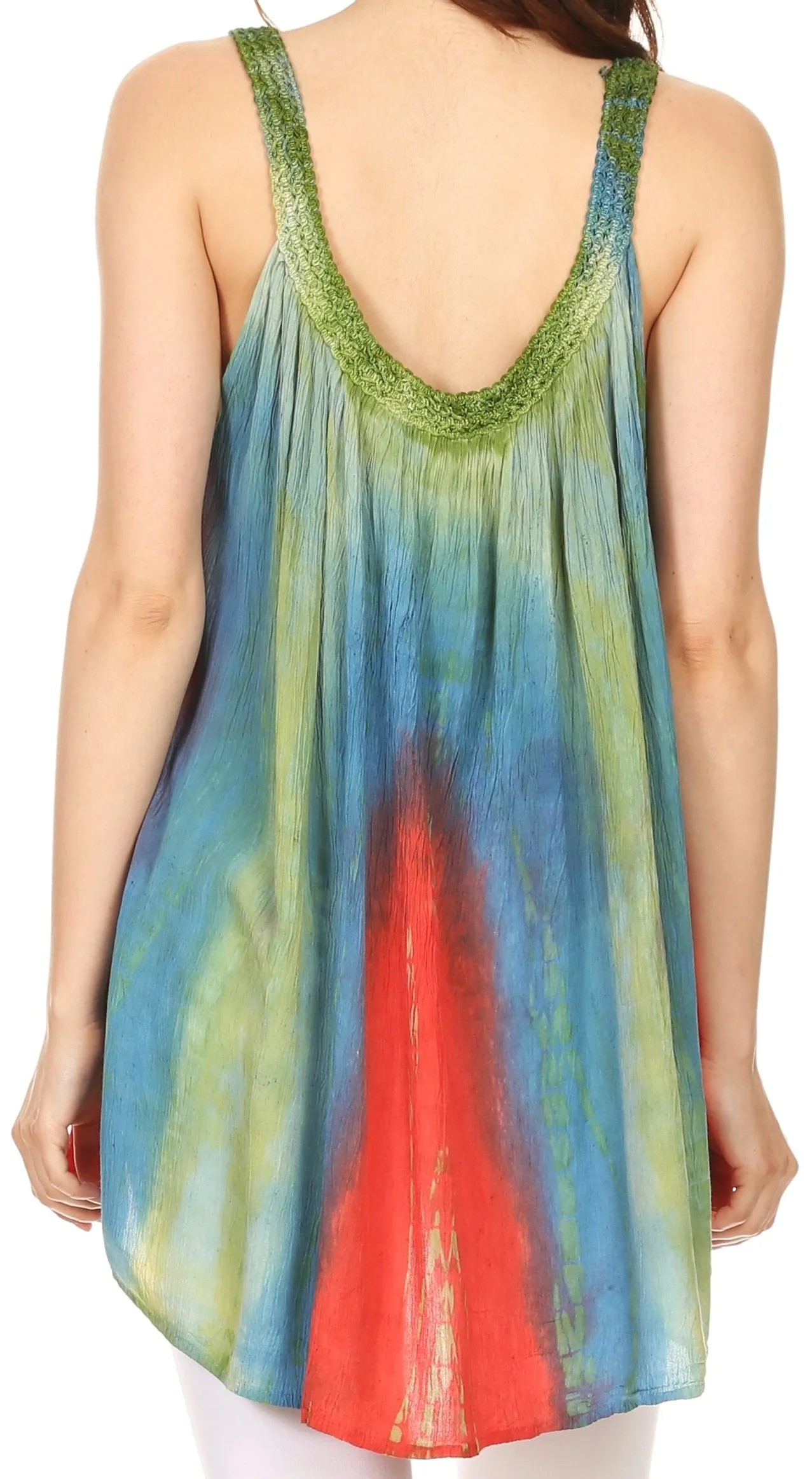 Sakkas Amalia Picot Trim Scoop Neck Tank with Sequins and Embroidery