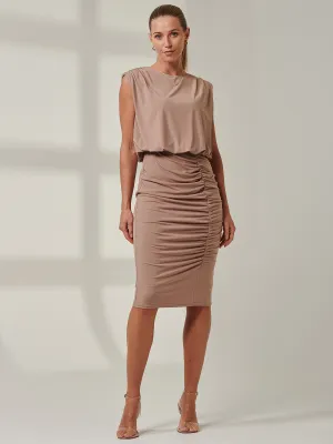 Sample Sale - Ruched Bodycon Midi Dress, Stone