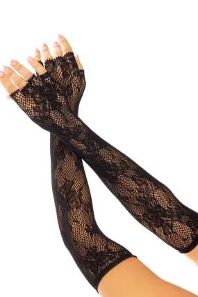 Seamless Opera Length Floral Net Fingerless Gloves