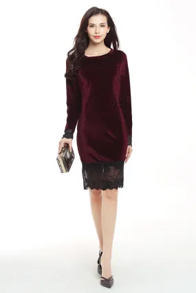 Sexy Lace Panel Velvet Bodycon Dress