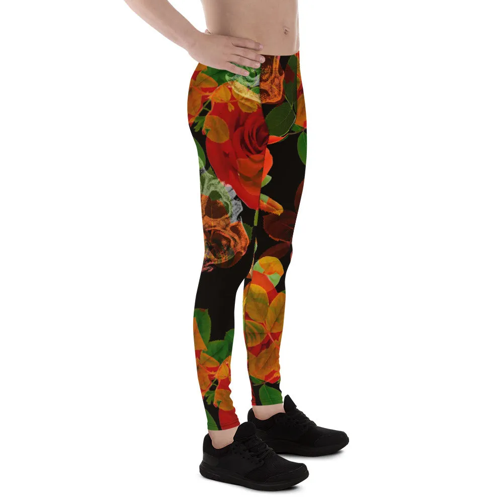 Skull Roses Best Men's Leggings, Rose Skull Leggings, Skull Leggings Men - Made in USA/EU/MX