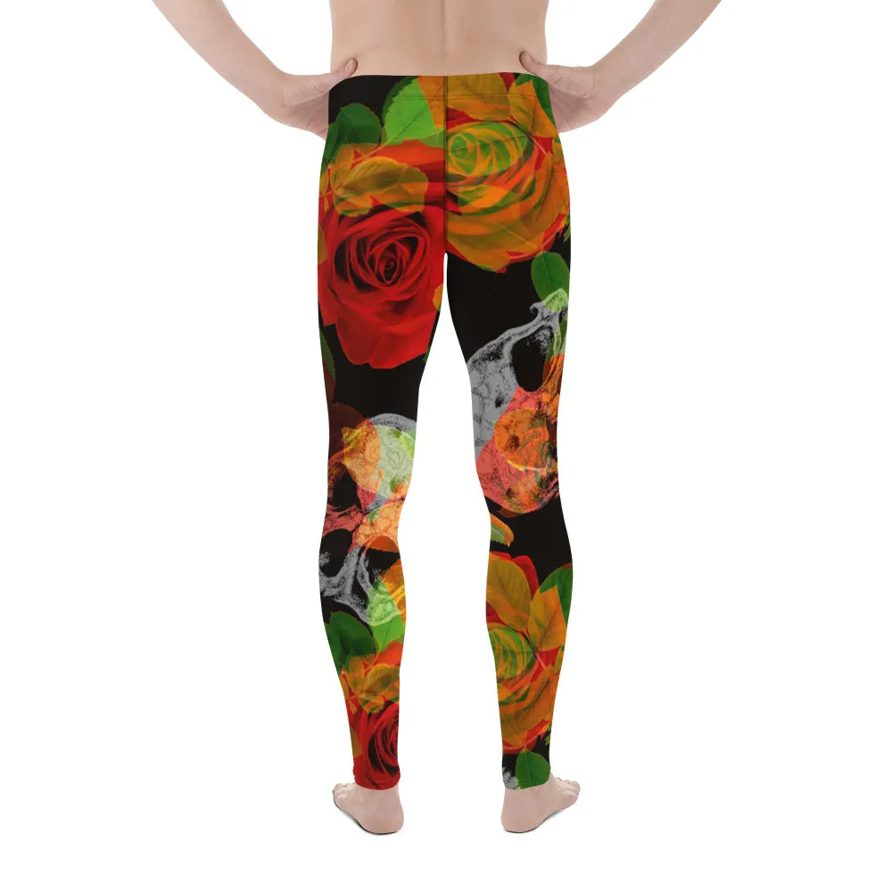 Skull Roses Best Men's Leggings, Rose Skull Leggings, Skull Leggings Men - Made in USA/EU/MX