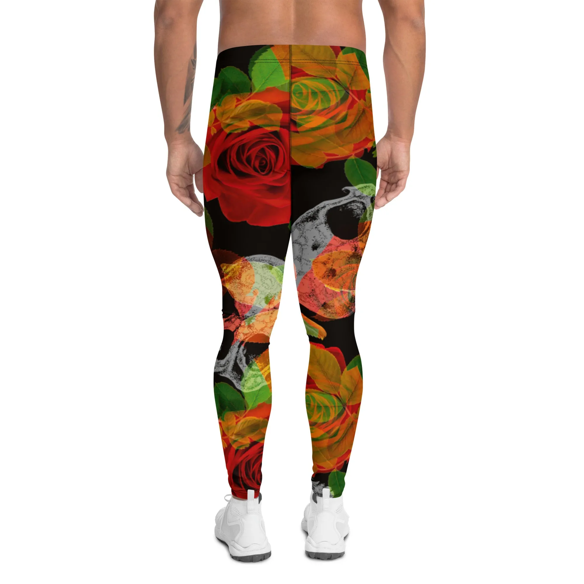 Skull Roses Best Men's Leggings, Rose Skull Leggings, Skull Leggings Men - Made in USA/EU/MX