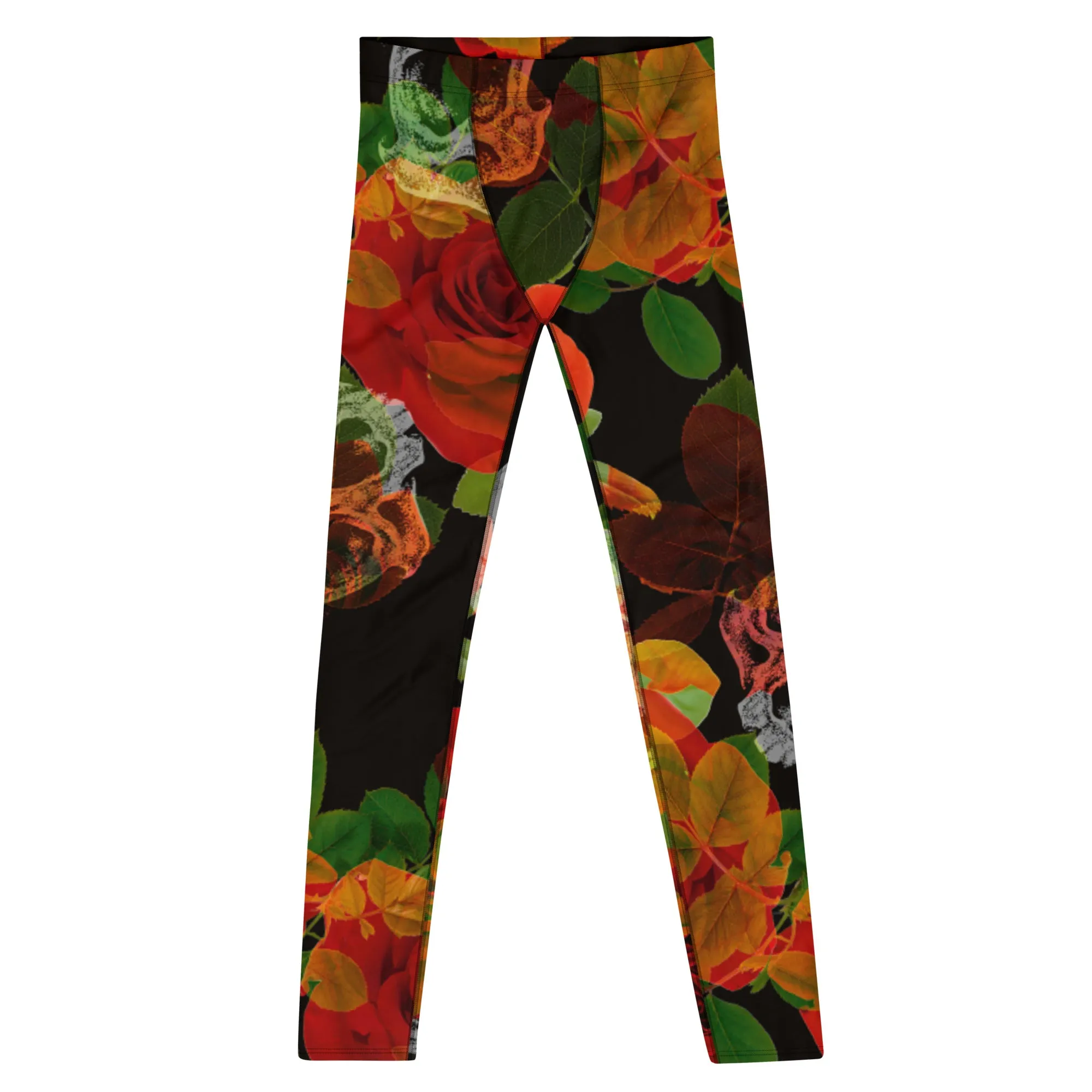 Skull Roses Best Men's Leggings, Rose Skull Leggings, Skull Leggings Men - Made in USA/EU/MX