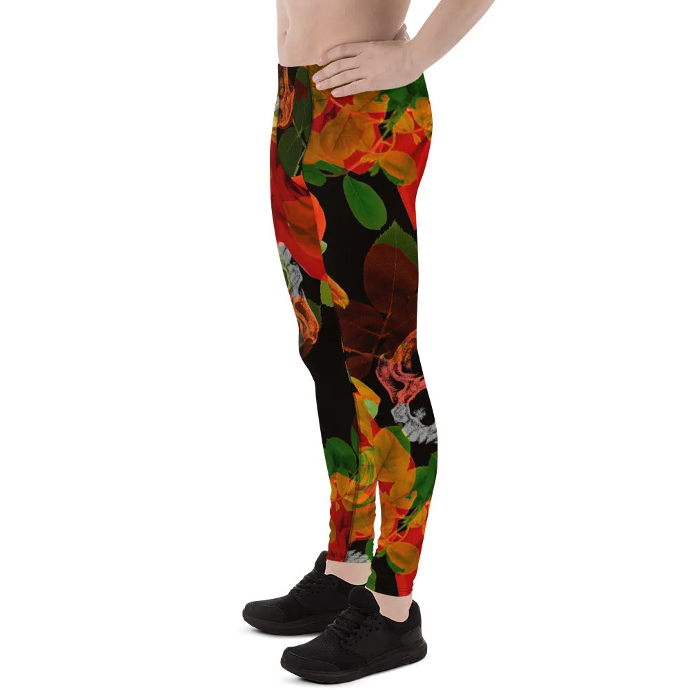 Skull Roses Best Men's Leggings, Rose Skull Leggings, Skull Leggings Men - Made in USA/EU/MX