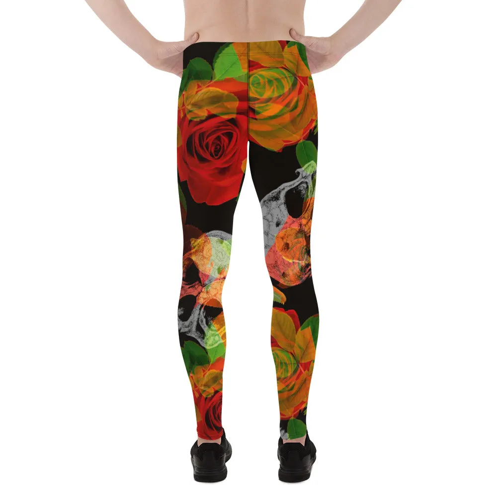 Skull Roses Best Men's Leggings, Rose Skull Leggings, Skull Leggings Men - Made in USA/EU/MX