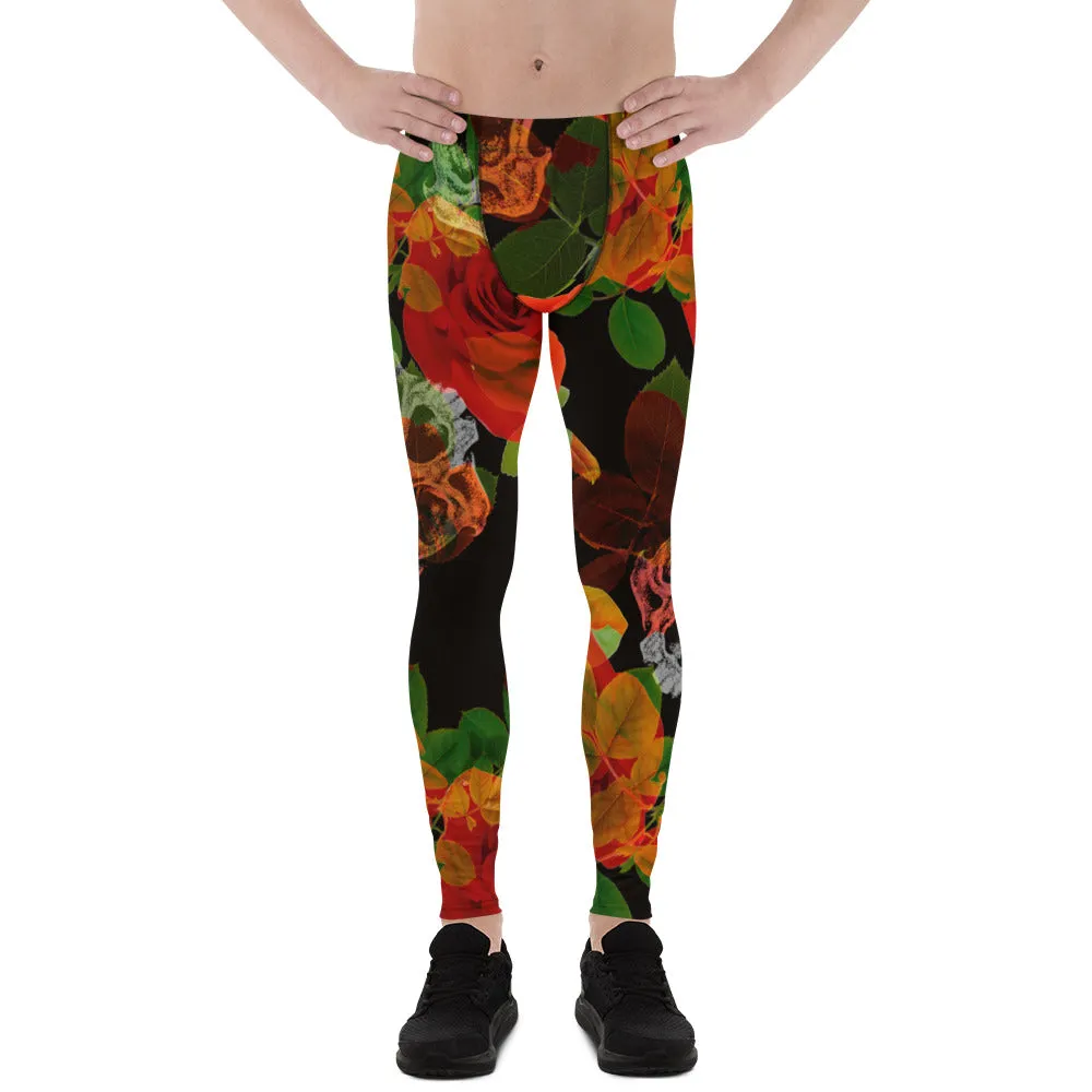 Skull Roses Best Men's Leggings, Rose Skull Leggings, Skull Leggings Men - Made in USA/EU/MX