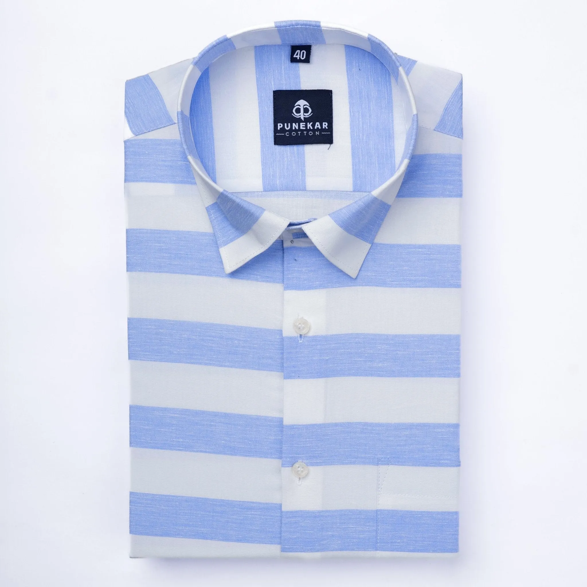 Sky Blue Color Cotton Stripe Shirt For Men