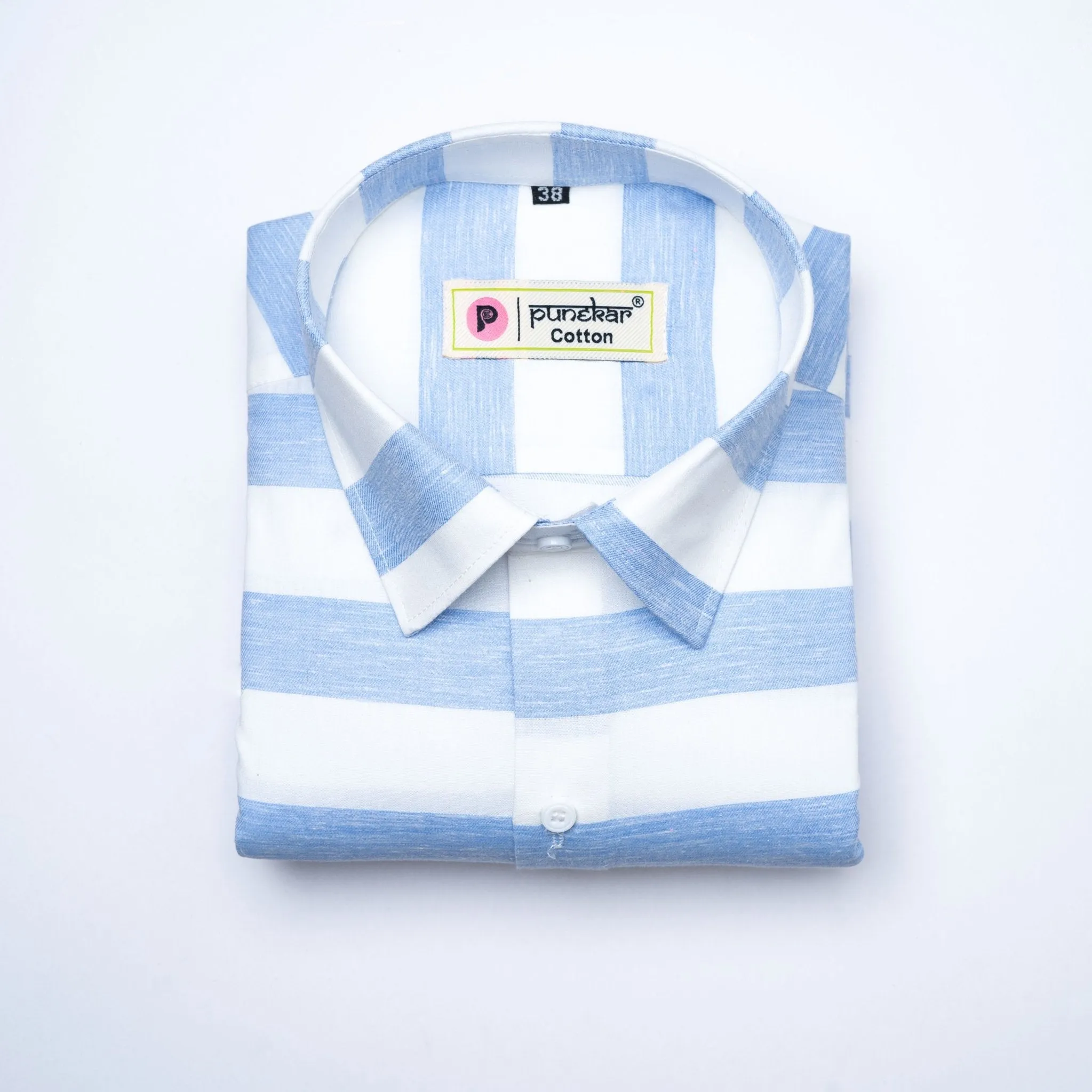 Sky Blue Color Cotton Stripe Shirt For Men