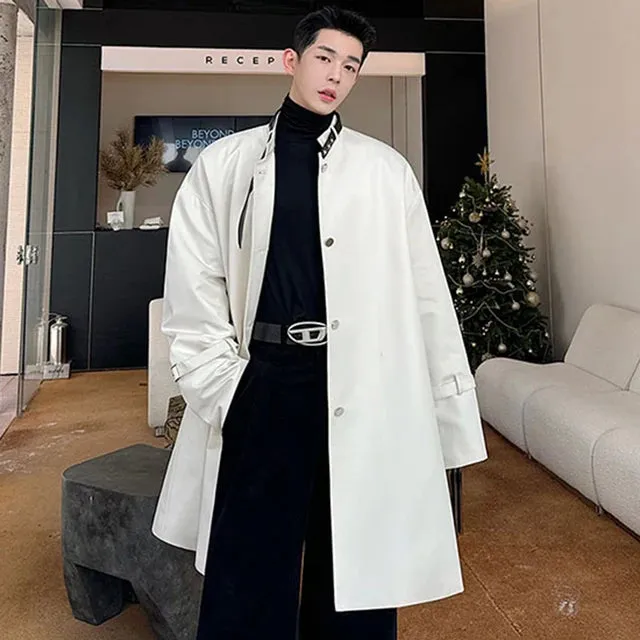 Solid Chic Belt Stand Collar Coat