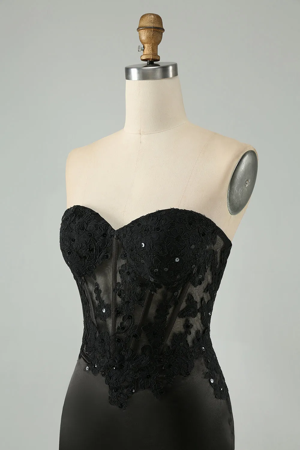 Sparkly Black Bodycon Sweetheart Corset Mini Dress with Appliques