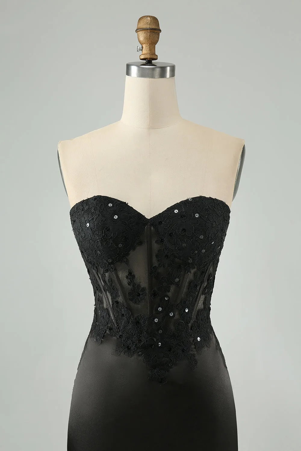 Sparkly Black Bodycon Sweetheart Corset Mini Dress with Appliques