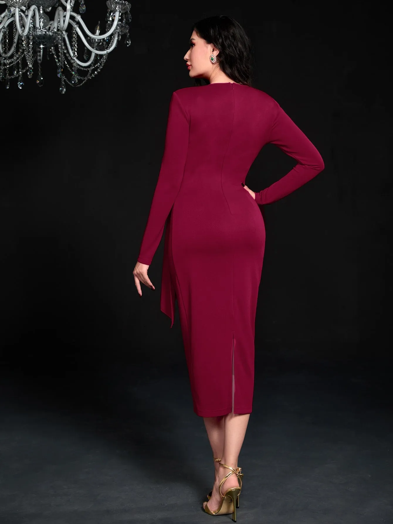 Split Hem Bodycon Dress Without Brooch