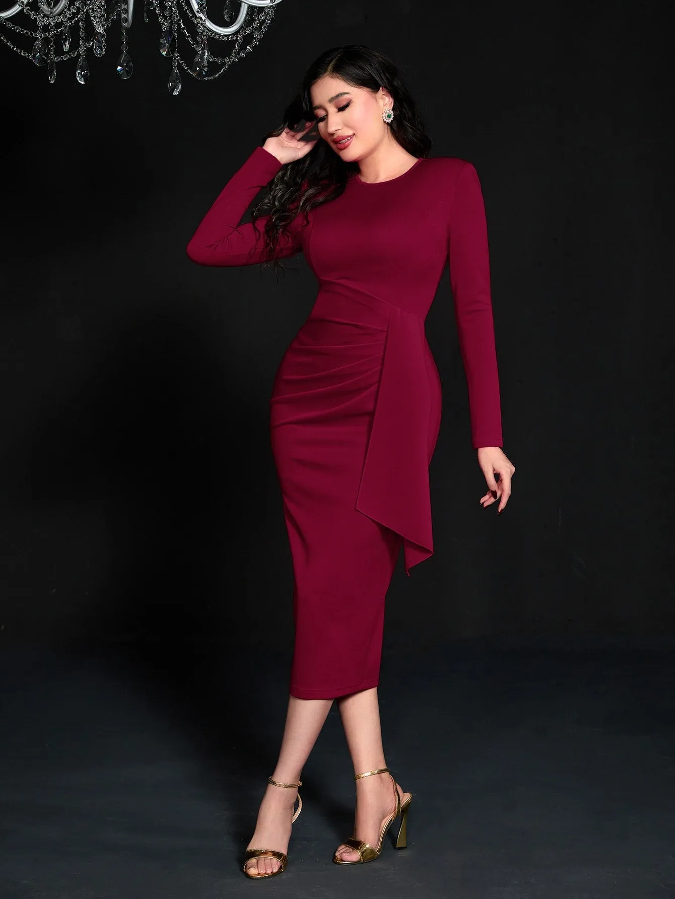 Split Hem Bodycon Dress Without Brooch