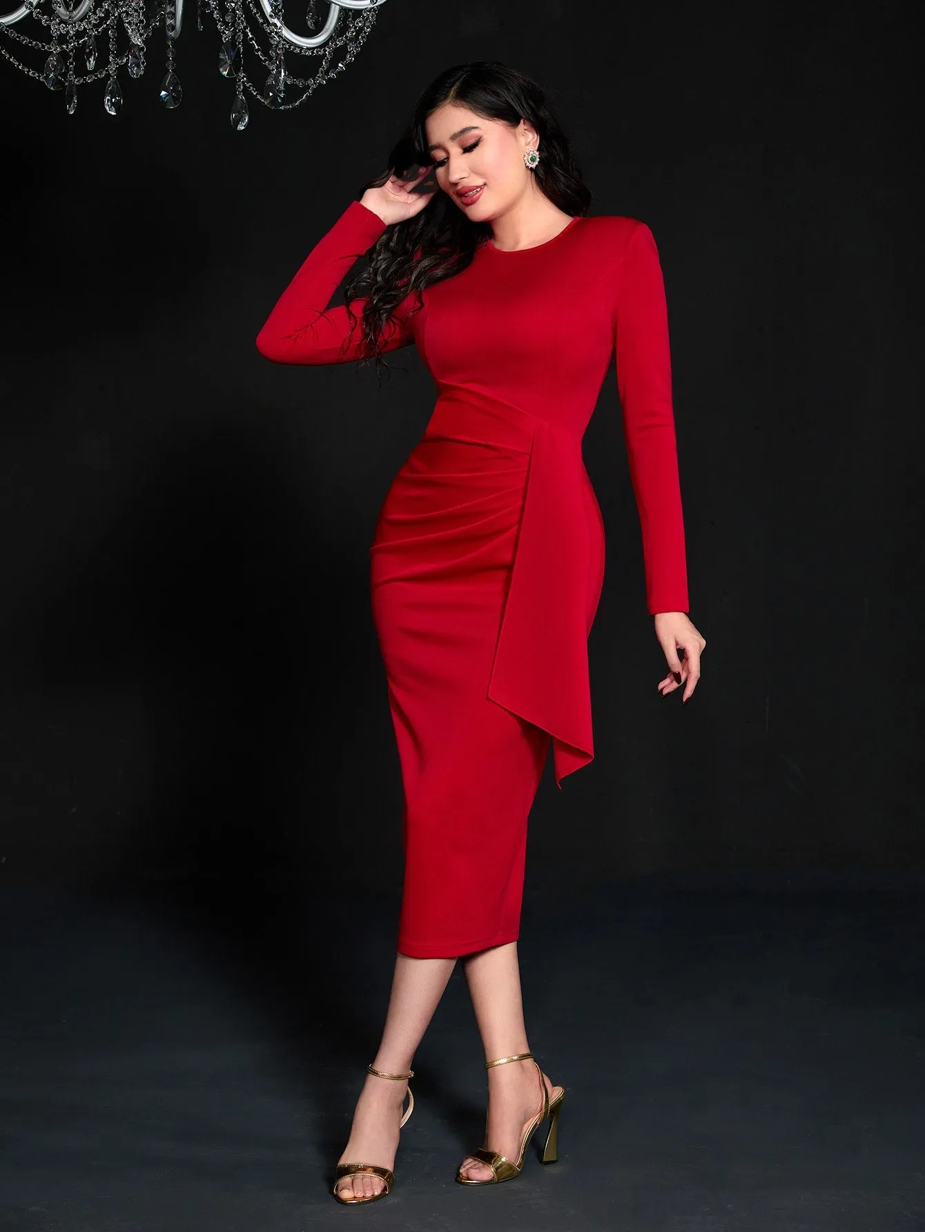 Split Hem Bodycon Dress Without Brooch