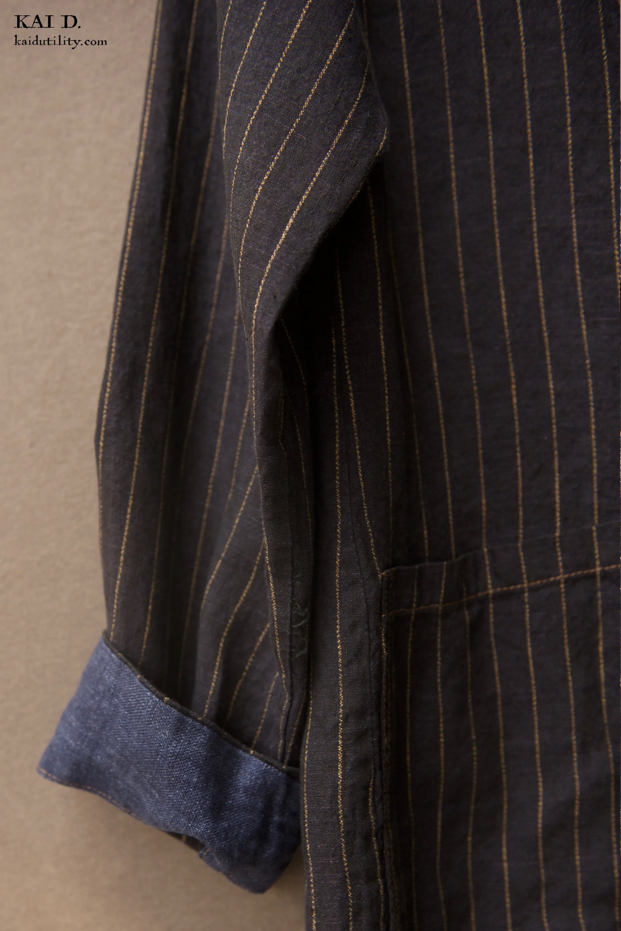 Striped Linen Mead Jacket - Dark Indigo- S