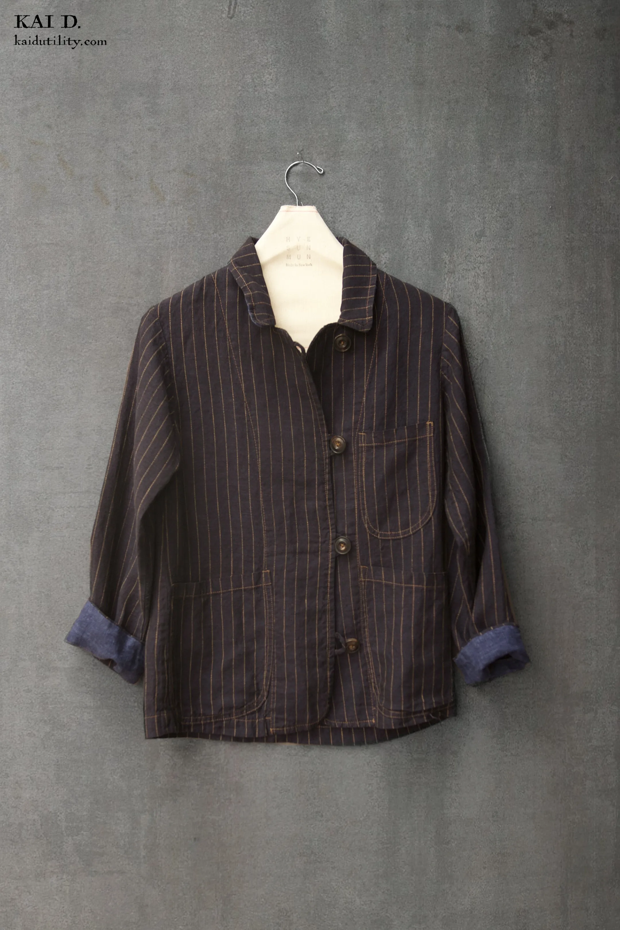 Striped Linen Mead Jacket - Dark Indigo- S