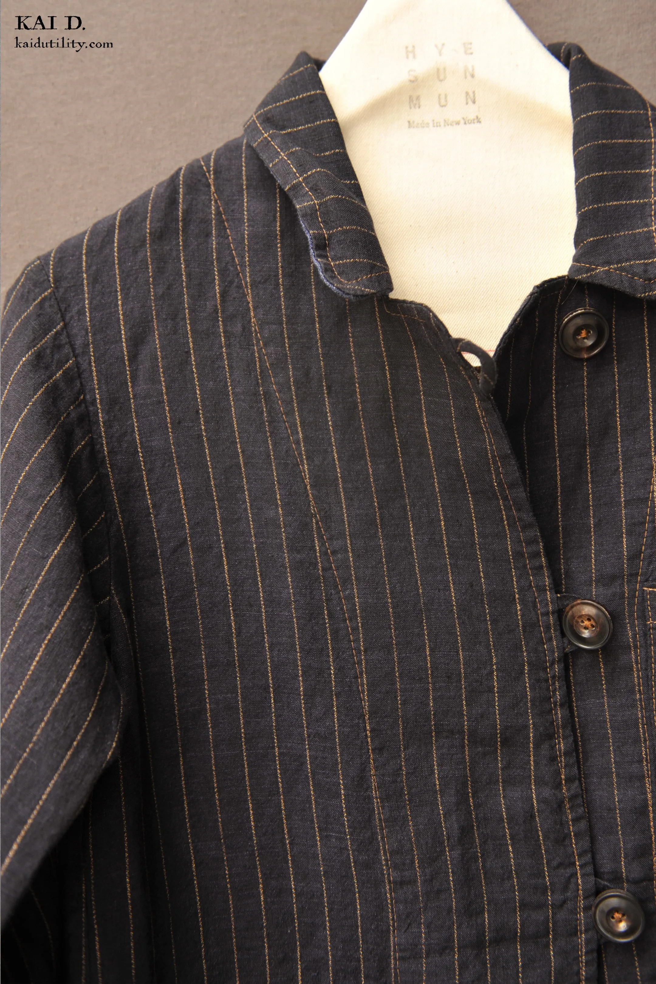 Striped Linen Mead Jacket - Dark Indigo- S