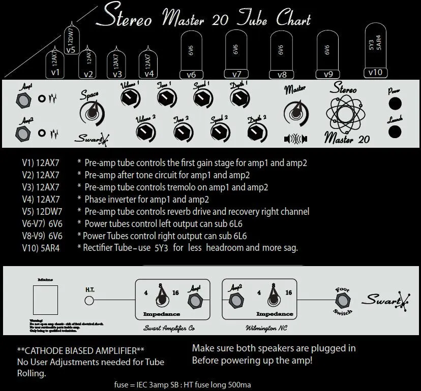 Swart Stereo Master 20 Head, 2x12 Stereo Cab, Dark Tweed