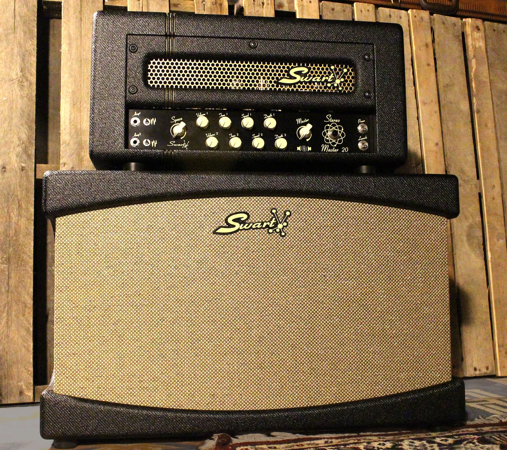 Swart Stereo Master 20 Head, 2x12 Stereo Cab, Dark Tweed