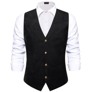 Ties2you Vest for Mens Black Suede Waistcoat Solid Single Vest Classic Hot