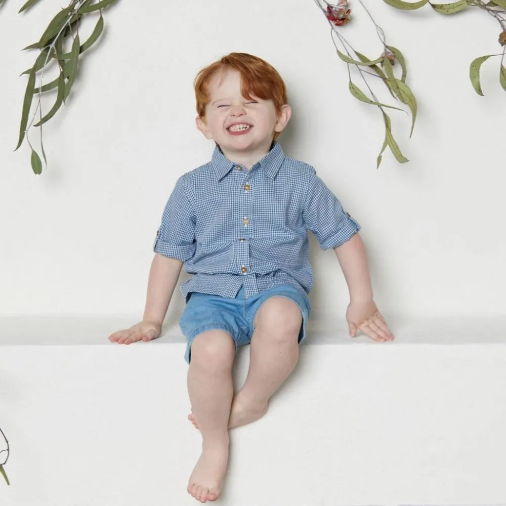 Tiny Twig Navy Gingham Cambric Shirt