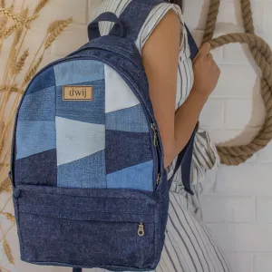 Upcycled Patched Denim & Felt Jeans Travel Backpack