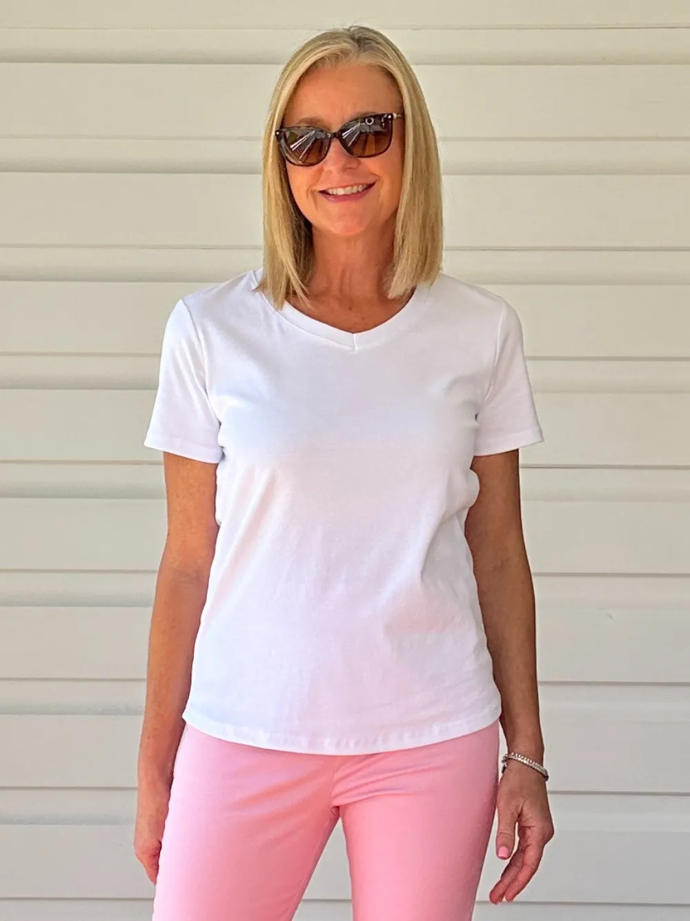 V Neckline Tee - White