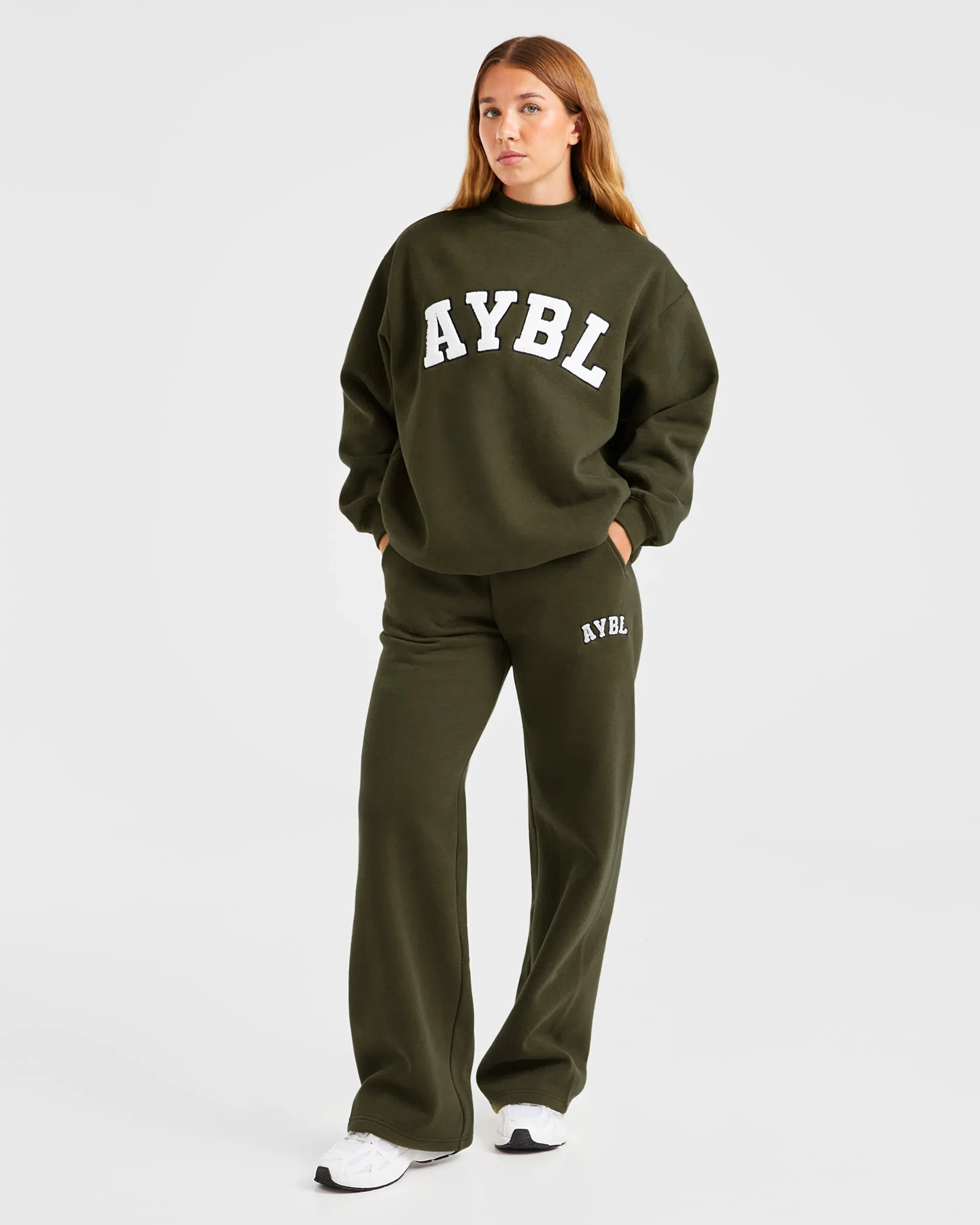 Varsity Oversized Straight Leg Joggers - Khaki