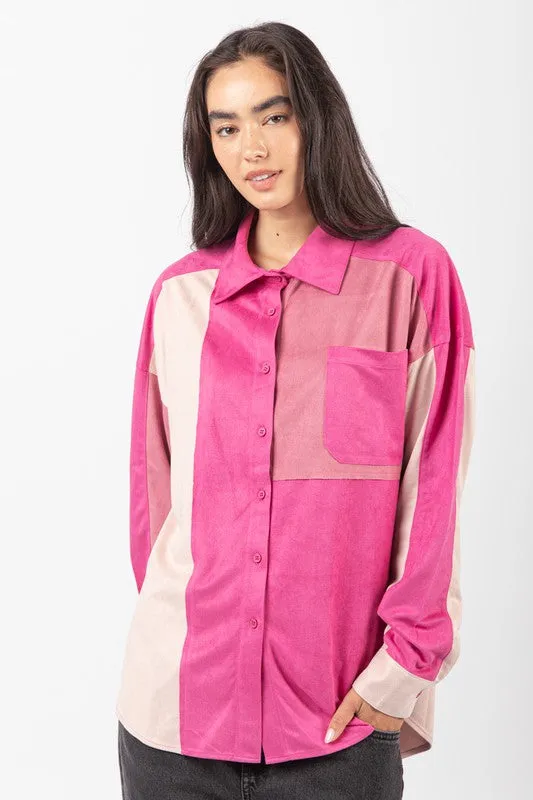 VER108 - COLORBLOCK SUEDE SHIRT