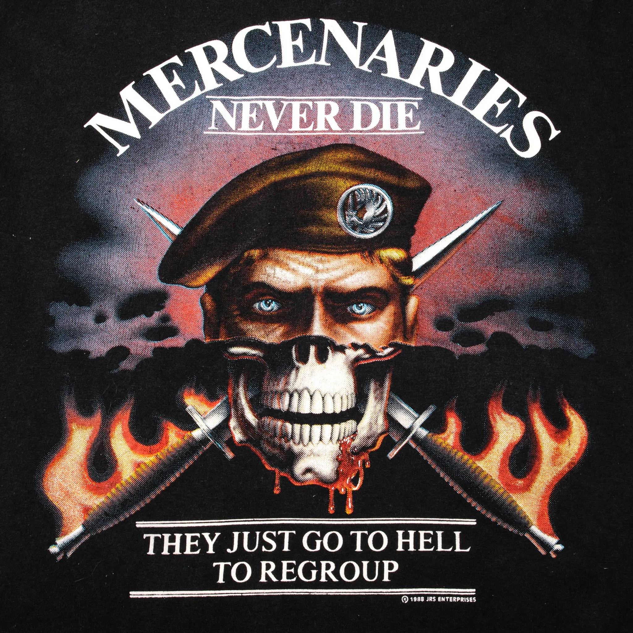 VINTAGE MERCENARIES NEVER DIE TEE SHIRT 1988 SIZE SMALL MADE IN USA