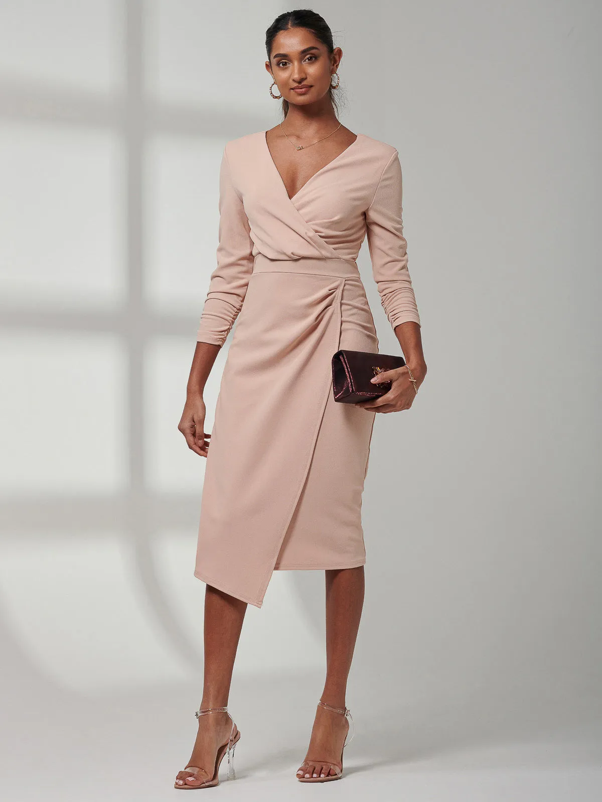 Violetta 3/4 Sleeve Bodycon Dress, Blush