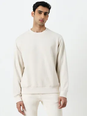 WES Casuals Light Beige Relaxed-Fit Cotton Blend Sweatshirt